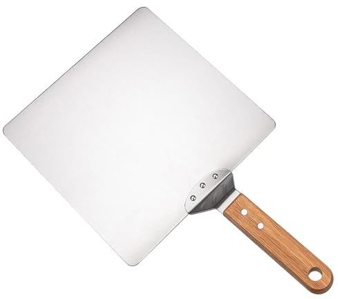 Fonowx Pala para Pizza de Acero Inoxidable de 25 Cm (10 Pulgadas), Elevador de Pasteles, Accesorios de Cocina con Mango de Madera, Paleta para Pizza, Herrami