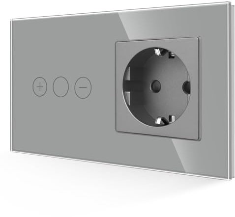 JIMEIDA Variateur avec prise en gris, variateur tactile, vitre en verre trempé avec rétroéclairage LED, 157 x 86 mm