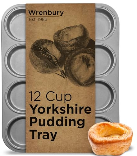 Wrenbury Plaque de cuisson pour pudding Yorkshire 12 tasses – Moule à pudding peu profond argenté – Idéal pour les crapauds dans le trou et les tartelettes à la confiture – Antiadhésif