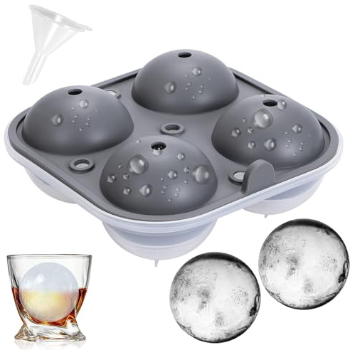 Ice Ball Maker Mold Silicone Ice Cube Tray Sphere Ice Mould Reusable Whisky Ice Cube Molds with Lid and Funnel for Cocktail Jelly Juice