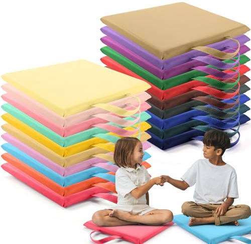 Suzile 20 Pcs 12'' Square Floor Cushions for Classroom Flexible Floor Seating with Handles Classroom Carpet Cushions for Kids Toddlers Daycare Preschool Furniture