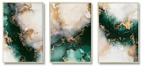 18meng Art 3 Teilig Leinwandbilder Bilder mit Rahmen Abstrakt Gold Grün Nordischer Marmor Textur Bilder Set 20x30 cm Moderne Wandbilder Kunstdruck Wand Dekoration für Wohnzimmer Schlafzimmer