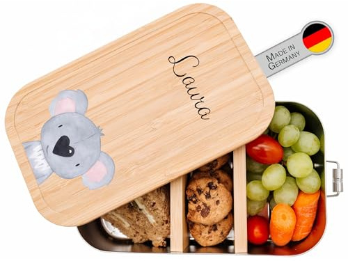 wunderwunsch® - Personalisierte Brotdose für Kinder - Robuste und Individuelle Edelstahl Brotdose mit Namen - Personalisierte Geschenke für Kinder (klein Edelstahl,Koala)