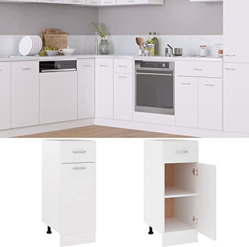 Xichuzi Schubunterschrank, Küchenunterschrank, Küchenschränke, Küchenmöbel, Unterschrank, Kitchen Furniture, Weiß 30x46x81,5 cm Spanplatte