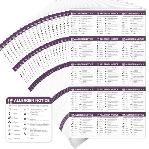 Etiquetas para alérgenos, 450 unidades, pegatinas de alergias alimentarias, etiquetas adhesivas para comerciales, cocinas, catering, puntos de venta (5 x 5 cm)