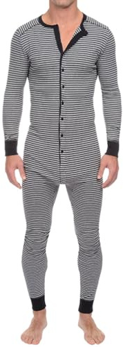 Oanviso Homme Combinaison Pyjama Overall Jumpsuit Grenouillères Onesie Henley à Manches Longues Confortable Ensemble de Pyjama à Bouton Une Pièce Ramper C Gris M