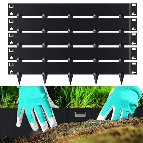 Vigevee Rasenkante Metall, 100x15cm Beeteinfassung mit Dornen, Beetbegrenzung Rasenbleche Mähkante Metall Palisade, Flexible Verformbar Beetumrandung, Schwarz (Länge 5m - Höhe 15cm)