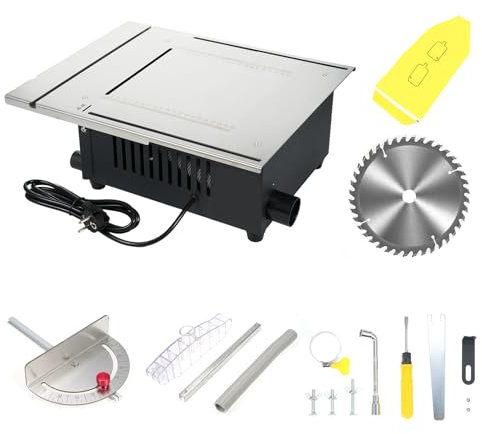 ACAGALA Sierra de mesa portátil de 1600 W, compacta, 5000 rpm, sierra circular de mesa con hoja de sierra de 40 dientes e interruptor de seguridad, colector de polvo, corte vertical de 90°