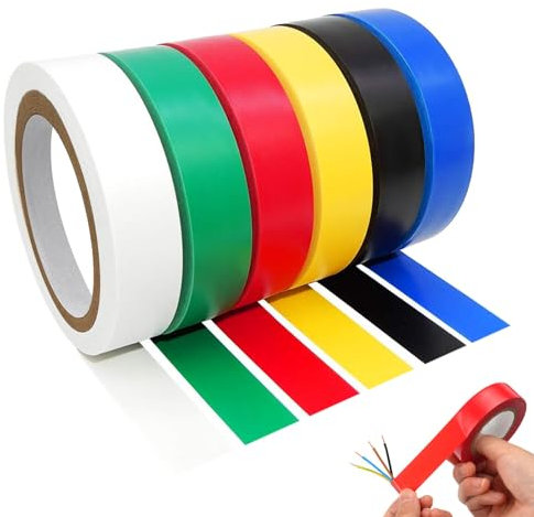 ARCPNRT Lot de 6 rubans isolants autocollants électriques - 15 mm x 10 m - Pour travaux de câblage, réparations et étanchéité (6 couleurs)