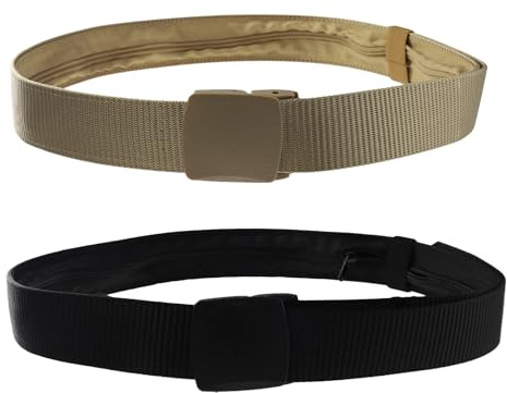PKRFCJ Money Belt, 2 Pcs Security Belt for Travel for Men Hidden Anti-Theft Nylon for Business Trip Jogging Outdoor Working Gift for Fathers Dad Men Boyfriend (Black,Khaki)