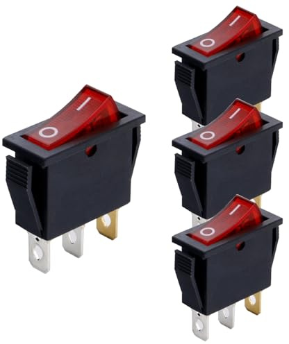 Powice 4X Glühen Schalter,Schiffstyp Selbstsichernder 3Poliger Schalter 110/230V mit Rotem Licht,Wippschalter15A/230V/20A/110V Geeignet für den Einbau in Häusern, Autos und Elektrischen Geräten(Rot)