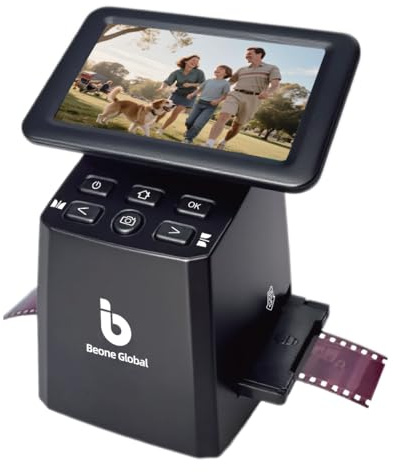 BEONEGLOBAL ClearScan S5 Film Scanner High-Resolution Film&Slide Scanner with 5” LCD – Convert 135, 126, 110 Super8 Negatives and Slides to 24MP Digital JPEG Photos Quickly