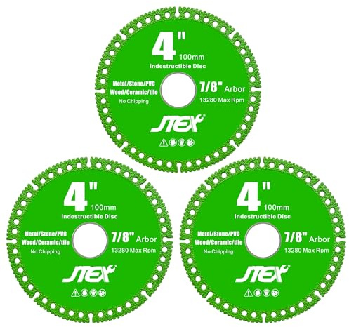 JTEX Indestructible Disc, 4 x 7/8 Inch Multi-Material Diamond Cut Off Disc, All-Purpose Cutting Solution for Angle Grinder - 3 Pack