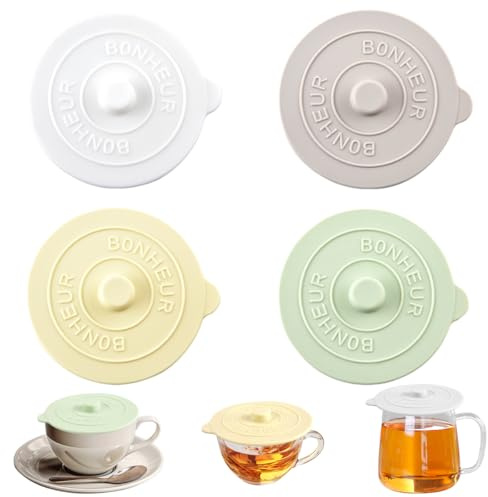 4 Piezas Tapas de Silicona para Tazas de Grado Alimenticio, 9.5cm | Tapas de Taza de Vidrio Antipolvo, tapas de Silicona Reutilizables a Prueba de Polvo, para el Hogar, al Aire Libre