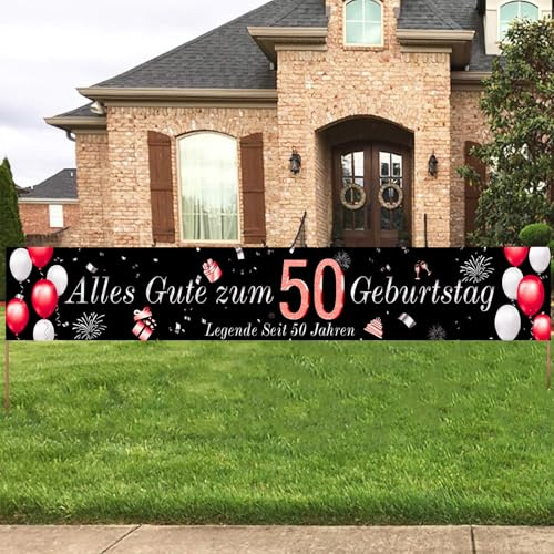 Whimzey Deko 50 Geburtstag Frau Mann Banner XXL 270×40cm, Alles Gute zum 50 Geburtstag Deko Banner, Geburtstagsbanner 50. Geburtstage Party Deco Rot,Geburtstagsdeko 50 Jahre Girlande für Männer Frauen