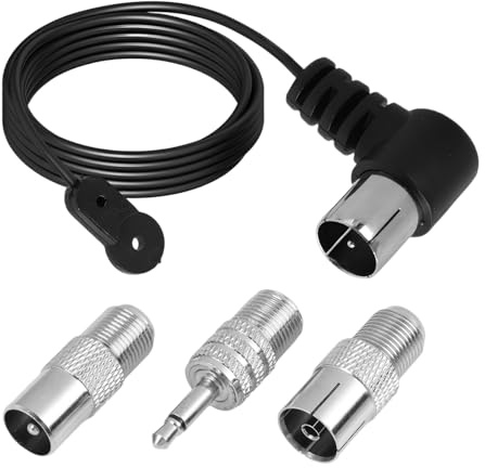 FM UKW Radioantenne 75 Ohm Wurfantenne mit Koax Kupplung, Dipol Zimmerantenne für Stereo Receiver und Heimkino, Inklusive Koax Stecker auf F Stecker Adapter, Stabile Signalübertragung