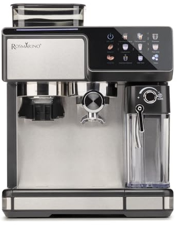 ROSMARINO Kaffeevollautomat mit Mahlwerk, 20 Bar Pumpe, Automatischer Milchaufschäumer, Touch Control, 2,6L Wassertank, Espresso Cappuccino Latte, Selbstreinigung, Schwarz
