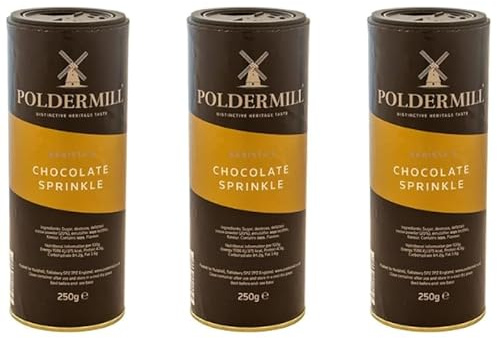 Poldermill Chocolate Spirinkler Shakers 3-Pack – 750 g Total Barista Chocolate Sprinkler for Lattes, Cappuccinos, Mochas & Baking – Vegan, Nut-Free
