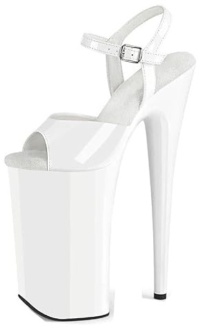 denovas kvinnors 25,4 cm mycket hög klack plattform stång dans ankelrem stilettsandal, Vitt, 37.5 EU