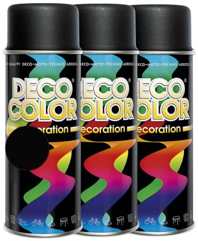 Deco Color 3er Sparpack Lackspray 400ml matt nach RAL (3 Dosen in schwarz matt RAL 9005)