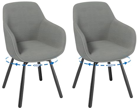 LEWE Esszimmerstühle drehbar 2er Set Grau Armlehnenstuhl Polsterstuhl drehstuhl Esszimmer drehstühle aus Cord Küchenstuhl mit Metallbeine für Wohnzimmer Esszimmer
