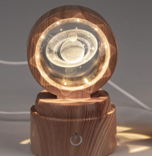 formano Deko-Licht Höhe 12cm mit Kristallkugel mit Planeten in 3D eingelasert LED-Licht und USB Kabel zum Aufladen