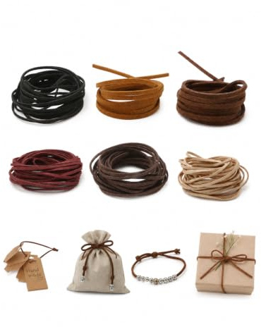 RAVNIX 6 Pezzi cordoncino in cuoio per collane, 4m filo in pelle, cordini per braccialetti e fai da te, 6 colori, corda morbida antiscivolo per gioielli, progetti creativi e lavori artigianali