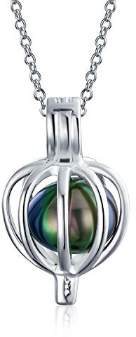 Bling Jewelry Collier Pendentif en Forme de Larme avec Perle Noire d'Eau Douce de Culture en Cage d'Oiseau pour Mariage pour Femme en Argent Sterling .925