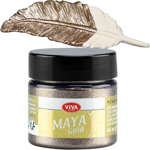 Viva Decor®️ Maya Gold (Cappuccino, 45 ml) Acrylfarbe mit Metallic Effekt - Malfarbe - Acryl Farben für Holz, Pappe, Beton, Papier, Leinwand UVM.