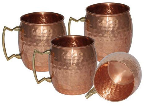 Dungri India Moscow Mule Copper Mug - 100% Solid Copper Cup -16 oz - Best Handcrafted Hammered Copper Mug for Moscow Mules- Set of 4