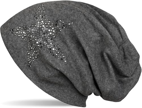 styleBREAKER Damen Beanie Strass Stern Mütze Viskose 58cm | Longbeanie. elastisches Material. Bundweite 25cm. Höhe 27cm. weiche Haptik. Einheitsgröße. Glitzer Applikation.