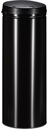 Relaxdays Pattumiera 50 L, con sensore, coperchio automatico, in acciaio, alto 80 cm, diametro 30 cm, nero
