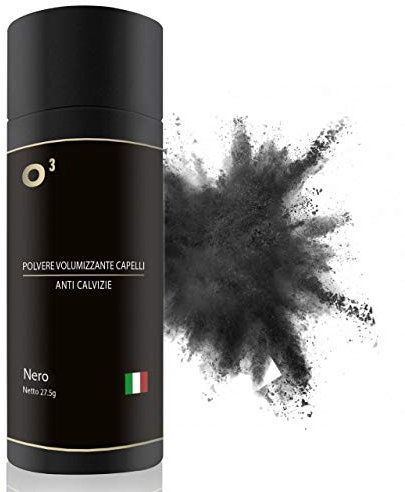 O³ Polvere Volumizzante Capelli UNISEX - 27,5gr NERO - Polvere di Cheratina PREMIUM - Fibre Densificante per Capelli, barba