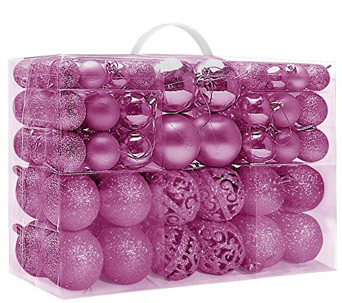 100pcs Shatterproof Christmas Baubles Ornaments 3cm-6cm, Hanging Balls Decoration for Tree, Wedding, Party Pendants Gifts (Pink)