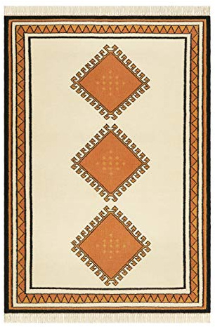 Wecon Home Afoud handgewebter Kelim-Teppich, 80 x 150 cm, weiß | moderner Kurzflor Teppich, Läufer aus Wolle für Wohnzimmer, Flur, Schlafzimmer, Kelim
