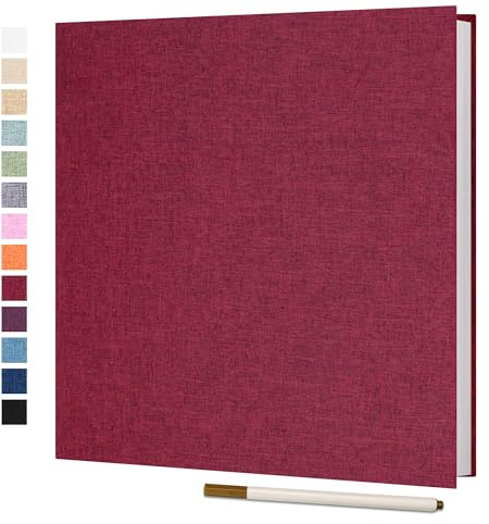 Vienrose Selbstklebendes Fotoalbum aus Leinen, 40 Seiten, 28x27 cm, Rot | Fotoalbum zum Einkleben und Selbstgestalten, Groß Leinen Photoalbum, Metallstift, Hochzeit Jahrestag Reise Geburtstag