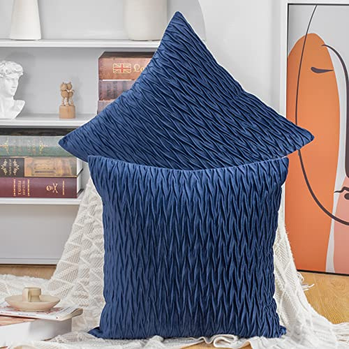MADIZZ Set med 2 Supermjuka, dekorativa kuddfodral i sammet med textur Lyxstil Kuddfodral Kuddskal för bäddsoffa 45x45 cm Mörkblå