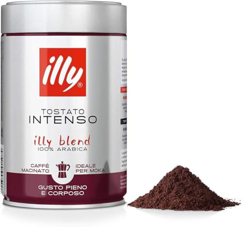 illy, Café Moulu pour Moka INTENSO, 6 Boîtes de 250g | 100% Arabica avec des Notes de Cacao et de Fruits Secs, Arrière-goût Corsé, 1,5 kg au Total