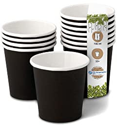 GREENBOX Vasos de papel orgánicos, vasos desechables, vasos de papel, vasos compostables y biodegradables, vasos de café negros, sin imprimir, ecológicos, 50 unidades, 100 ml