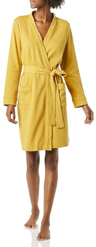 Amazon Essentials Women's Lightweight Waffle Full-Length Bath Robe (Available in Plus Size), Mustard Yellow, Small