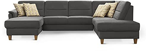 CAVADORE Wohnlandschaft Palera / U-Form Sofa mit Schlaffunktion, Stauraum und Federkern / 314 x 89 x 212 / Mikrofaser, Grau