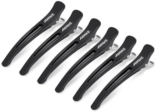 AIMIKE 6 Stück Haarclips, Haarklammer Friseur zum Stylen und Schneiden, Rutschfeste haarspange mit Silikonband, No-Trace Abteilklammern,Haarclips Locken Fixieren, Professionelle Salon Haarklammern