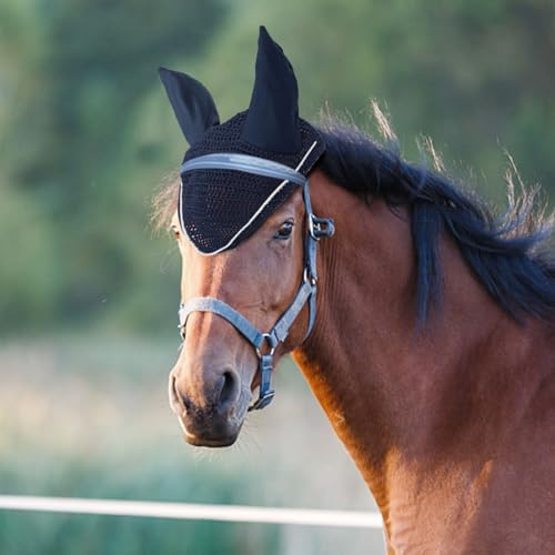Nobleza - Máscara Antimoscas para Caballos con Orejeras, Transpirable y Ligera, Protección contra Mosquitos y Insectos, Color Azul
