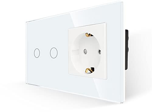 JIMEIDA Prise avec interrupteur blanc, interrupteur tactile en verre avec prise encastrée, interrupteur mural 2 voies avec voyant LED