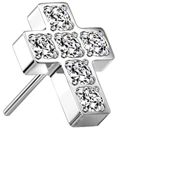 Paula & Fritz® Push-In Aufsatz Kreuz Silber Zirkonia Klar Titan-IUM Grade 23 Piercing Set Mehrfarbig Ohr-Stecker Labret Stud Nipple Straight Barbell