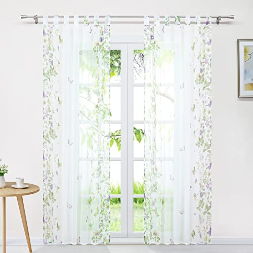 Joyswahl Gardinenschals mit Schlaufen Voile Schmetterling und Blumen Muster Dekoschal Transparent für Wohnzimmer Balkon, BxH 140x225cm 1 Stück