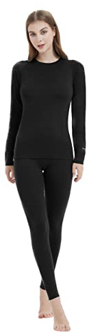 Iguana Womens 100% Merino Wool Base Layer Sets for Ski Lightweight Thermal Underwear Black Large