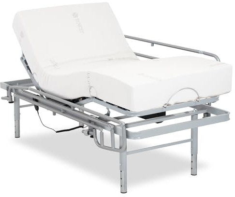 Gerialife - Lattenrost elektrisch verstellbar mit verstellbaren Beinen / Orthopädische matratze 20 cm. Visco Tencel (80x200 + Geländer)
