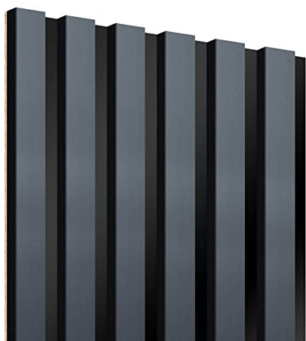 KLEMP Wandpaneele – Lamellenleisten aus MDF auf HDF Platte 30x275 cm, Wandverkleidung zur Montage mit Kleber oder Klebeband auf schwarzem Untergrund 5er-set Anthrazit