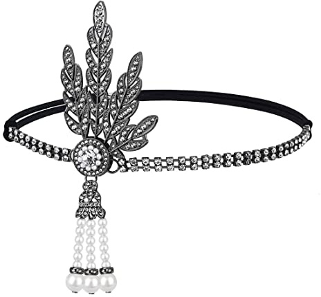 JUSTUSNX Gatsby Kristall-Flapper-Stirnband mit Perlen-Strasssteinen, Partyzubehör für Frauen und Mädchen